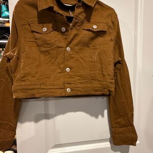 Luvenia size large NWT brown/tan denim cropped jacket
